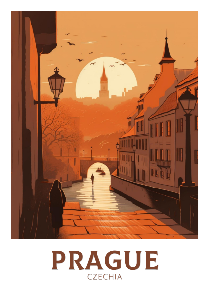 Affiche de voyage de Prague - Œuvre d'art de la République tchèque