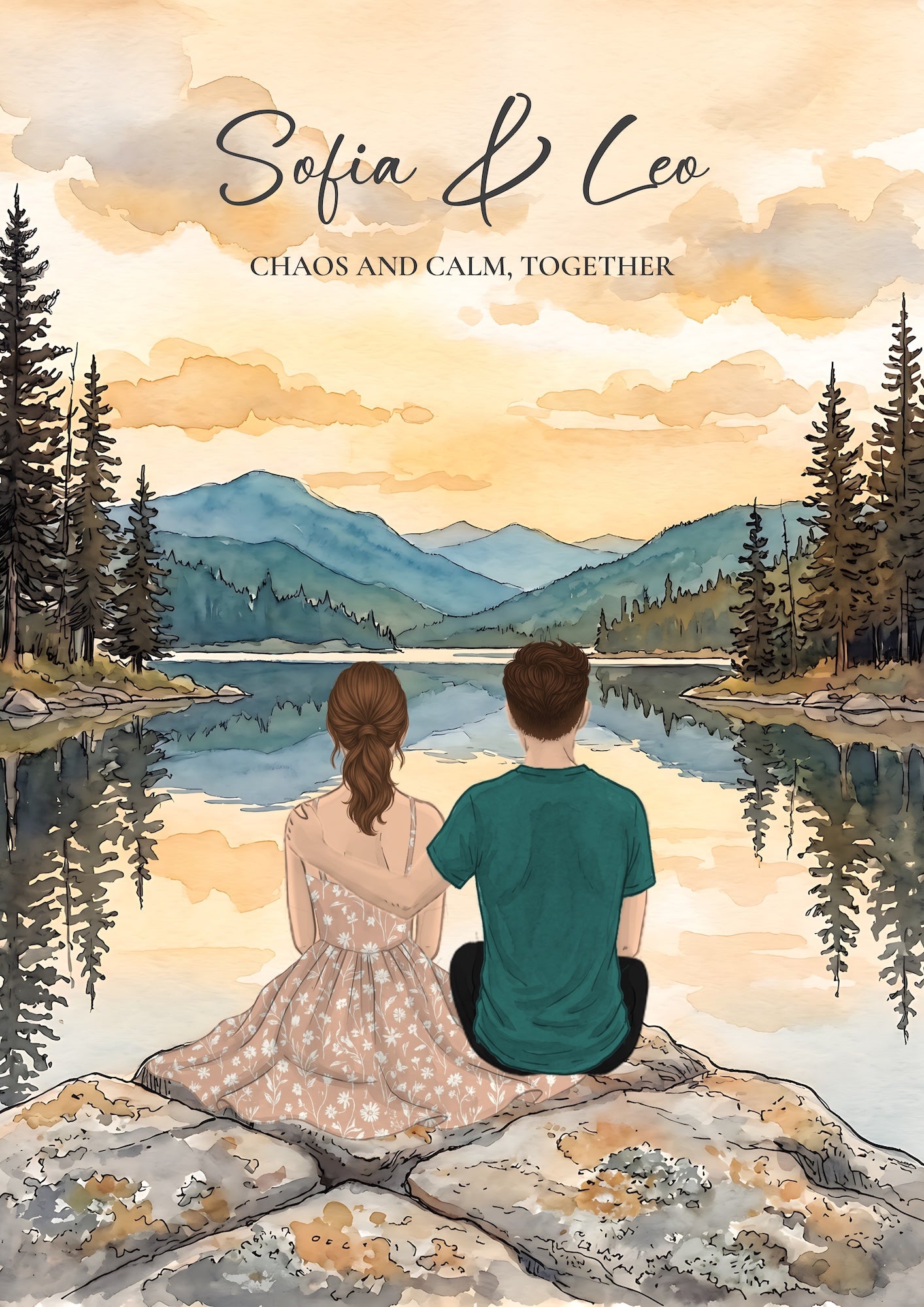 Personalised Lakeside Couples Portrait Print