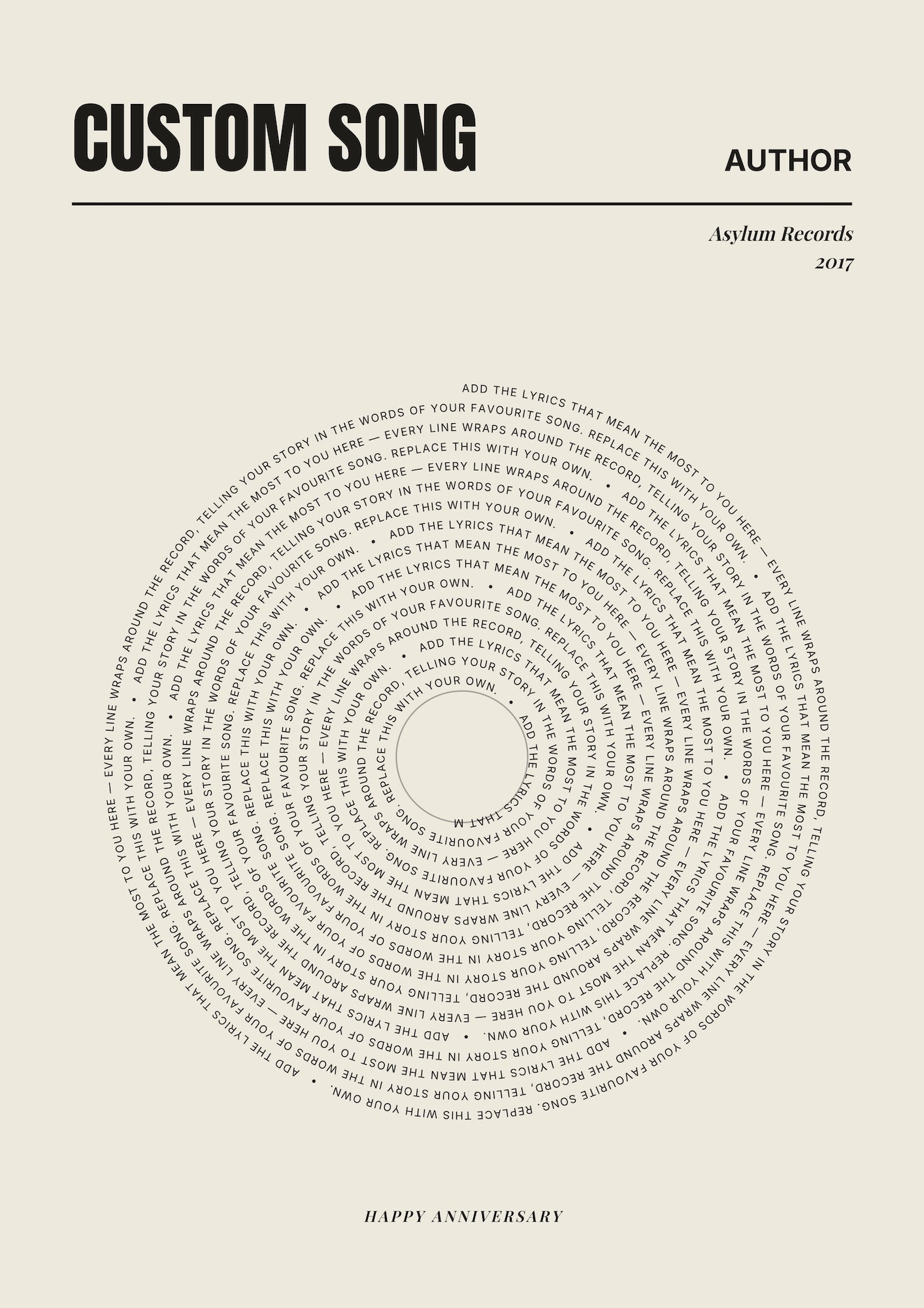 Classic Personalised Song Lyrics Poster