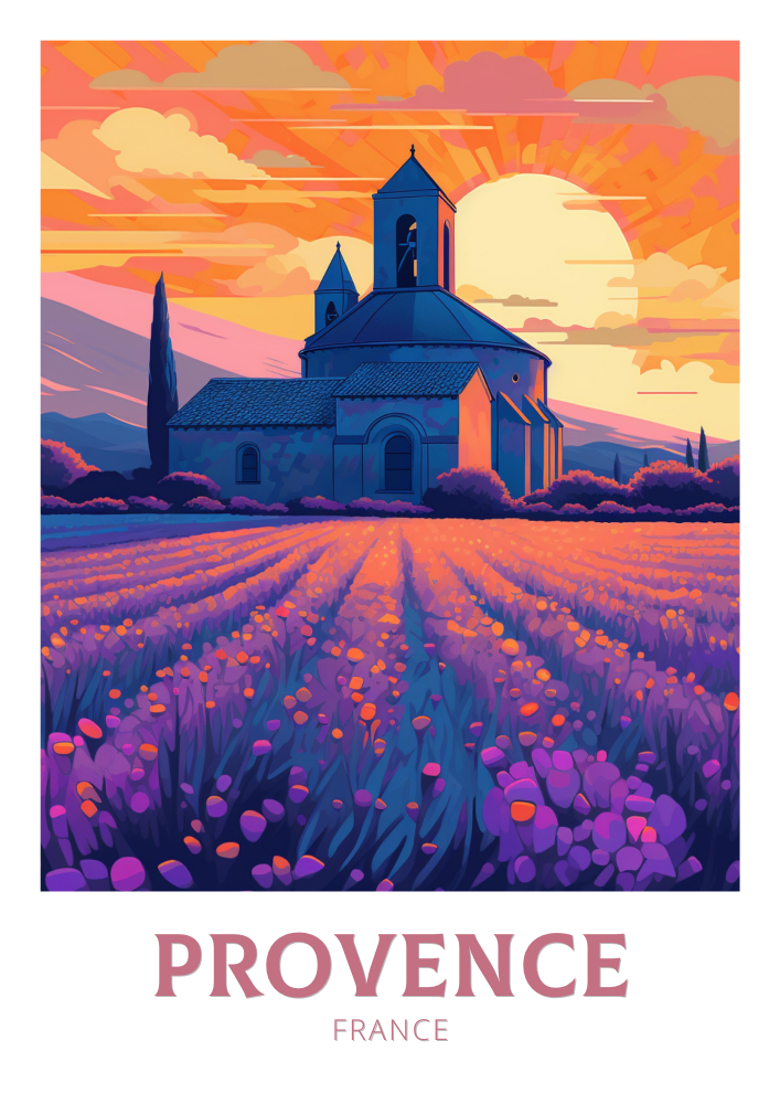 Affiche de voyage en Provence - Illustration de France