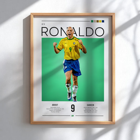 Ronaldo Brazil football players wall art featuring vibrant colors and retro style