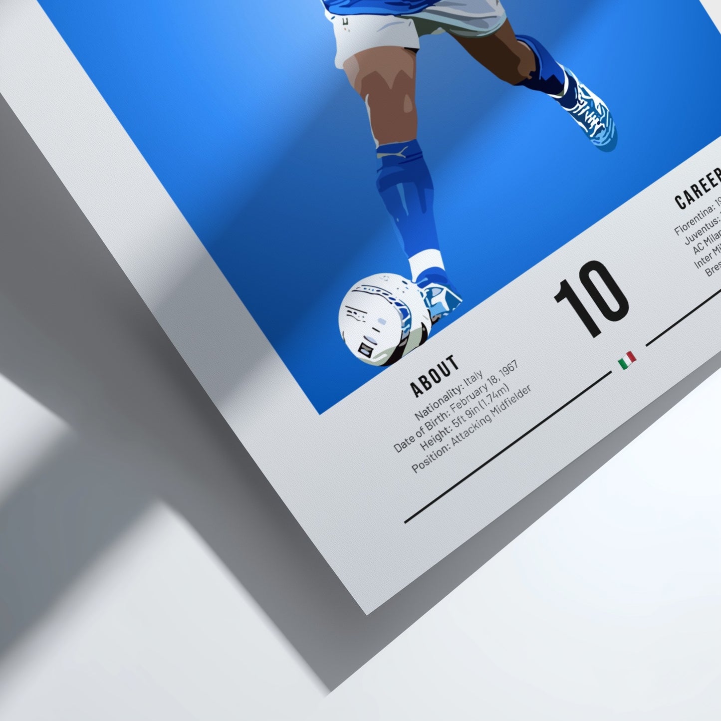 Roberto Baggio poster featuring vibrant colors and dynamic design celebrating an Italian football legend