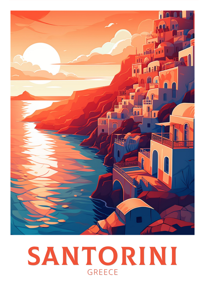 Affiche de voyage à Santorin - Illustration grecque