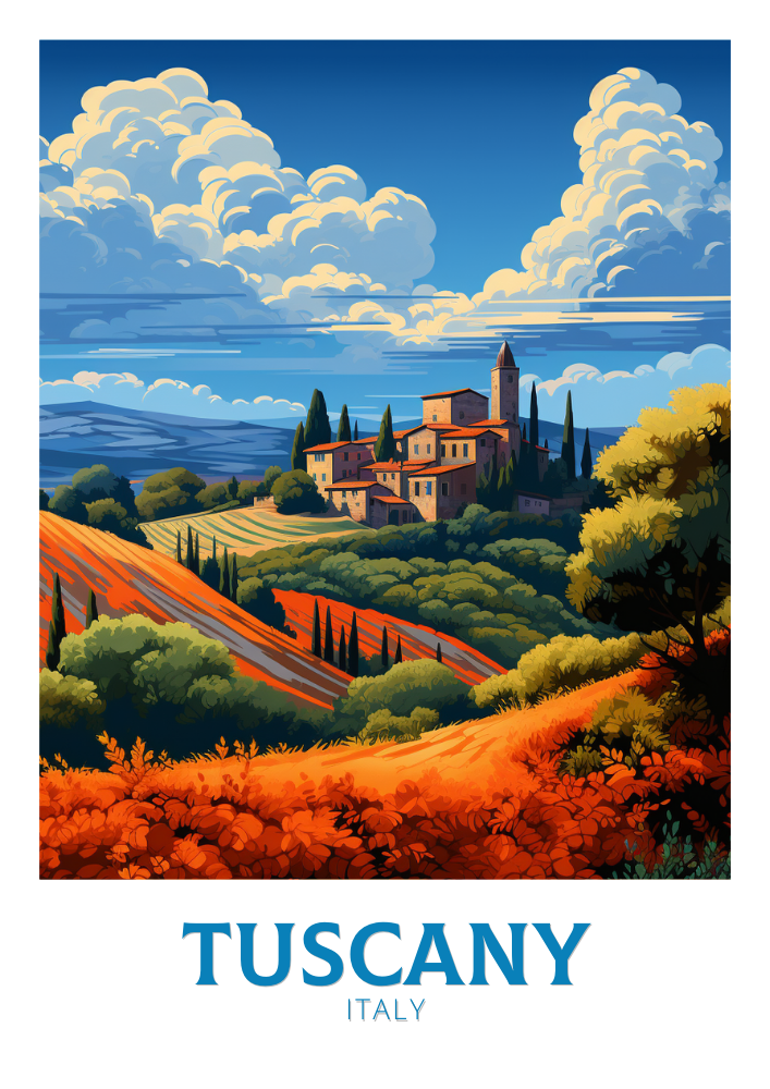 Affiche de voyage en Toscane - Illustration d'Italie