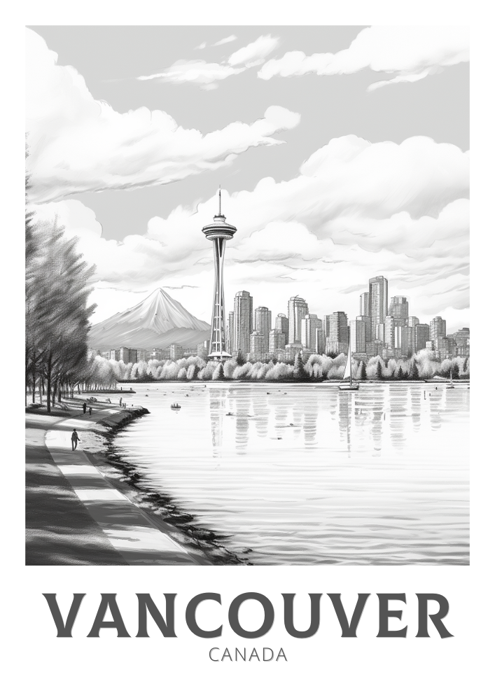Affiche de voyage noir et blanc de Vancouver - Canada Artwork