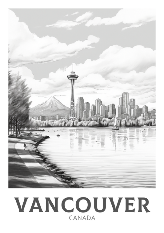 Affiche de voyage noir et blanc de Vancouver - Canada Artwork