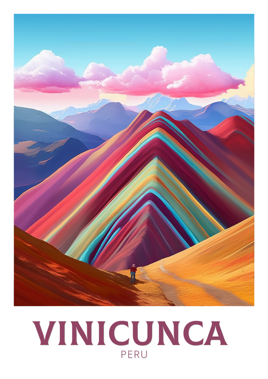 Affiche de voyage Vinicunca - Art rétro du Pérou