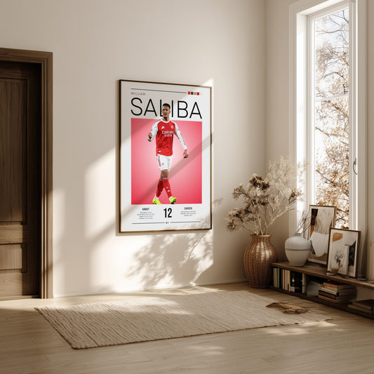 William Saliba poster featuring vibrant colors and modern design for sports enthusiasts