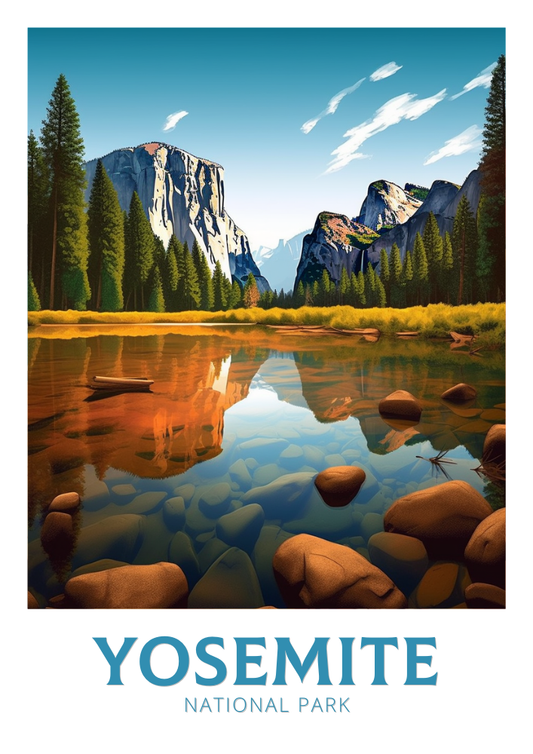 Affiche de voyage du parc national de Yosemite - Illustration californienne