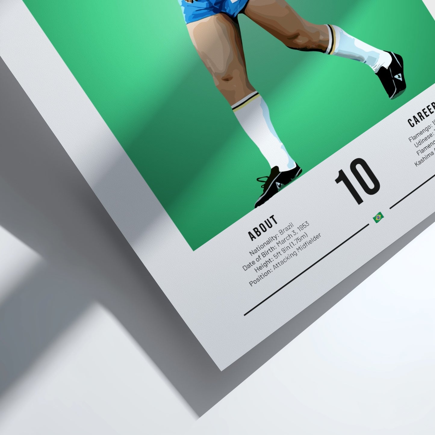 Zico Brazil football player wall art in vibrant colors showcasing retro style