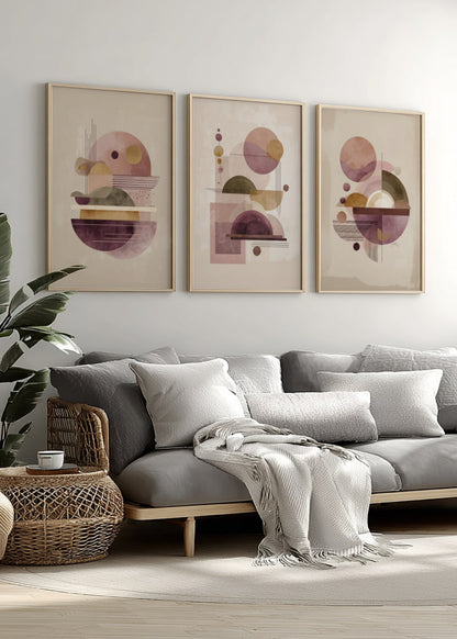 Mid-Century Modern Shape Prints – Set of 3 Abstract Geometric Wall Art