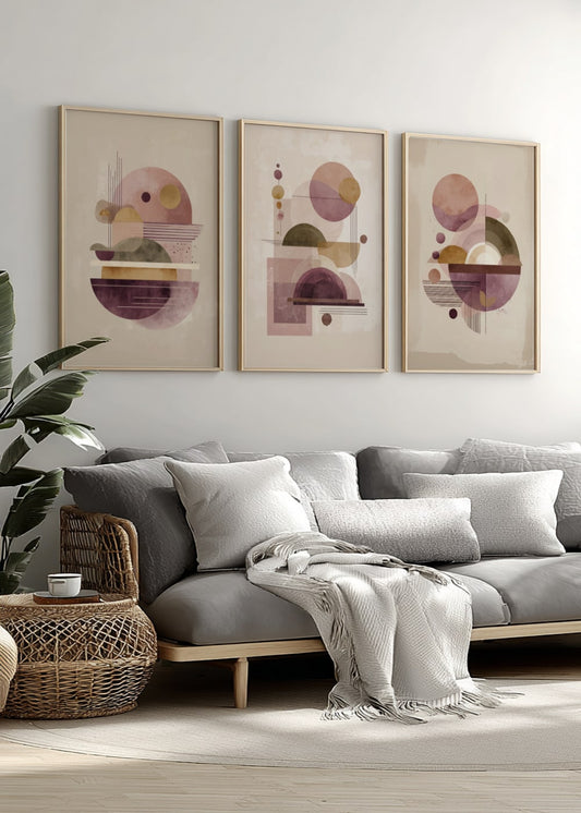 Mid-Century Modern Shape Prints – Set of 3 Abstract Geometric Wall Art