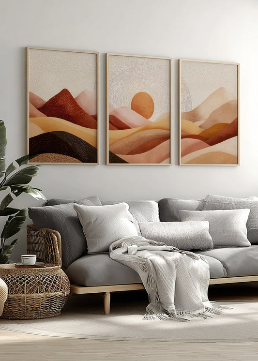 Earth-Toned Mountain Landscape Wall Art – Set of 3 Modern Nature Prints
