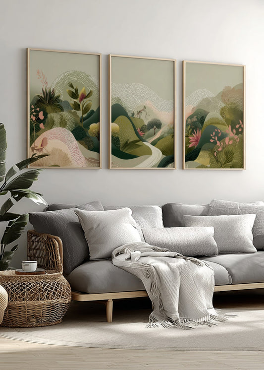 Set of 3 Mountain River Wall Art Prints – Modern Nature Landscape Posters