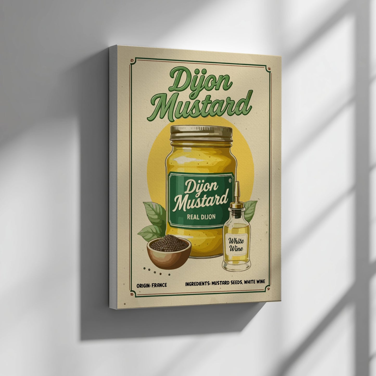 Canvas print of Dijon Mustard design on a wall