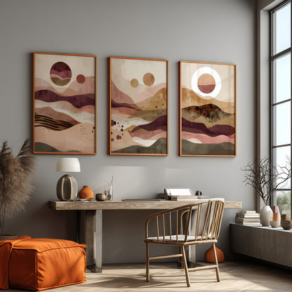 Abstract Earth Tone Landscape Wall Art Set – 3 Modern Poster Prints