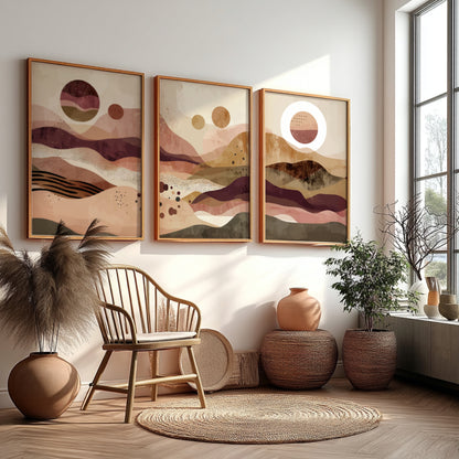 Abstract Earth Tone Landscape Wall Art Set – 3 Modern Poster Prints