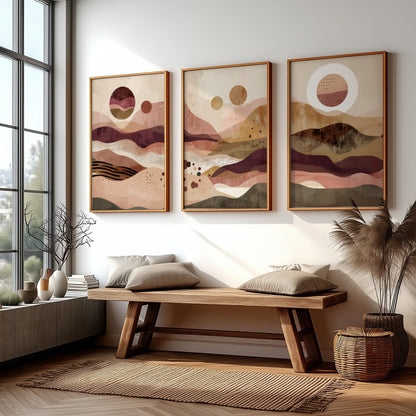 Abstract Earth Tone Landscape Wall Art Set – 3 Modern Poster Prints