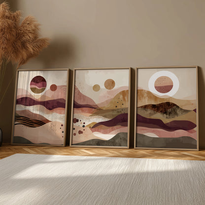 Abstract Earth Tone Landscape Wall Art Set – 3 Modern Poster Prints