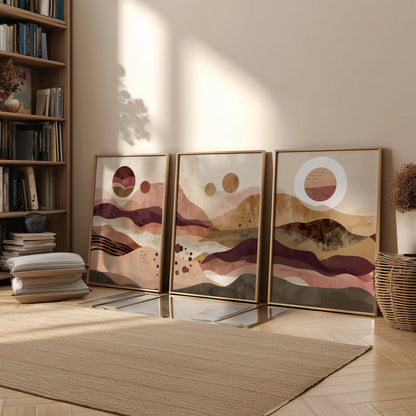 Abstract Earth Tone Landscape Wall Art Set – 3 Modern Poster Prints