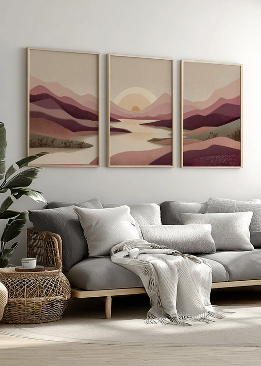 Abstract Earth Tone Landscape Prints Set of 3 – Modern Boho Wall Art