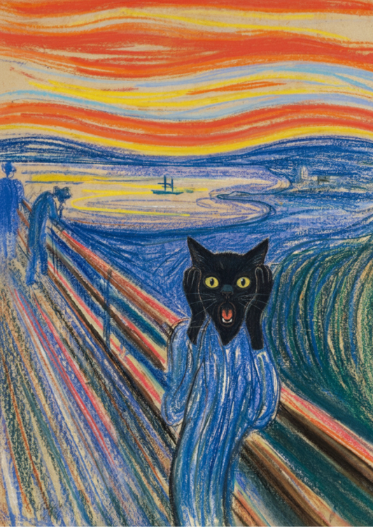 Black Cat ‘The Scream’ Parody Print – Funny Ukiyo-e Japanese Wall Art