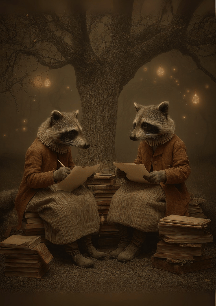 The Raccoon Poets – Gothic Raccoon Art Print, Firefly Forest Writers P ...