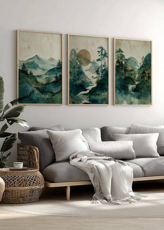 Set of 3 Forest Wall Art Prints – Tranquil Nature Landscape Art Set