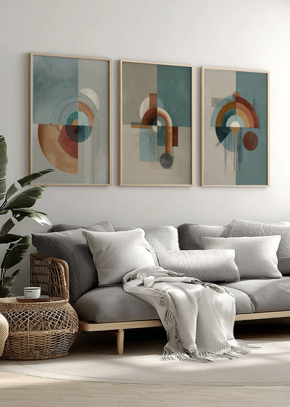 Mid-Century Modern Abstract Prints – Set of 3 Geometric Wall Decor