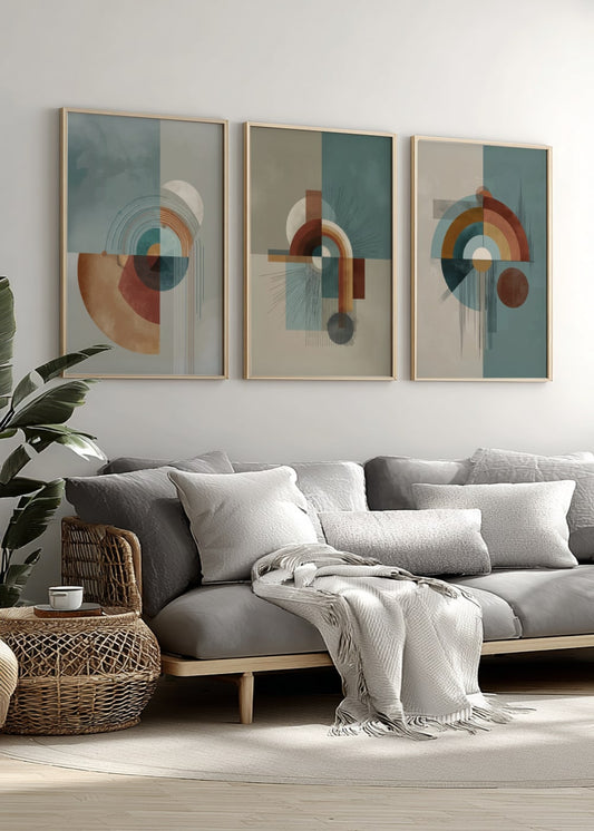 Mid-Century Modern Abstract Prints – Set of 3 Geometric Wall Decor
