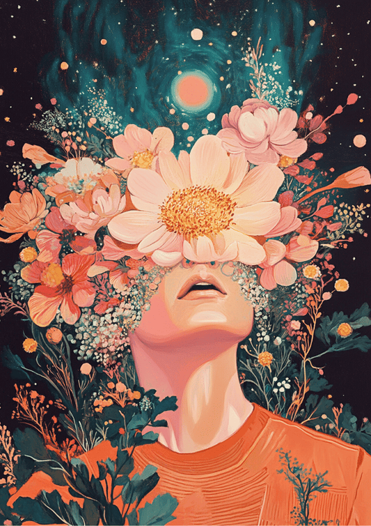 Flower Head Psychedelic Poster – Trippy Surreal Wall Art