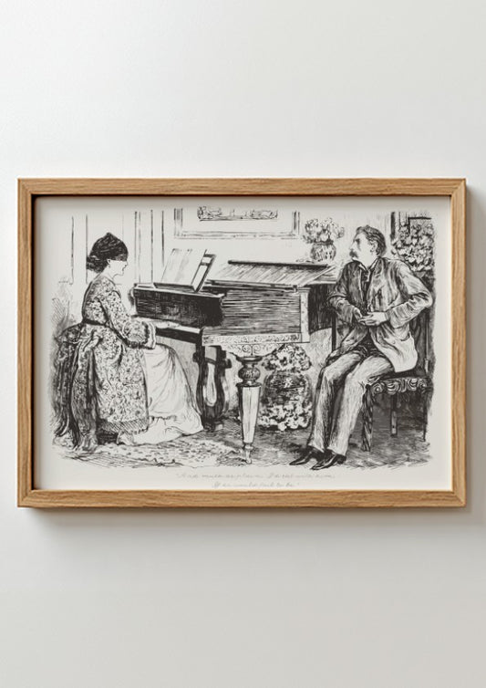 George du Maurier's "And Mist or Glim, I'd Sail with Him" vintage illustration of a woman at a piano and a