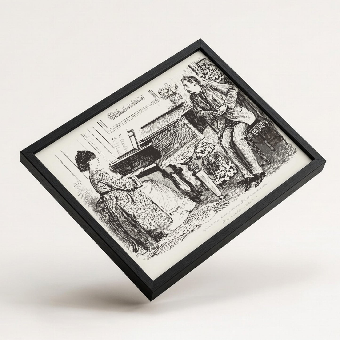 George du Maurier's "And Mist or Glim, I'd Sail with Him" vintage illustration of a woman at a piano and a