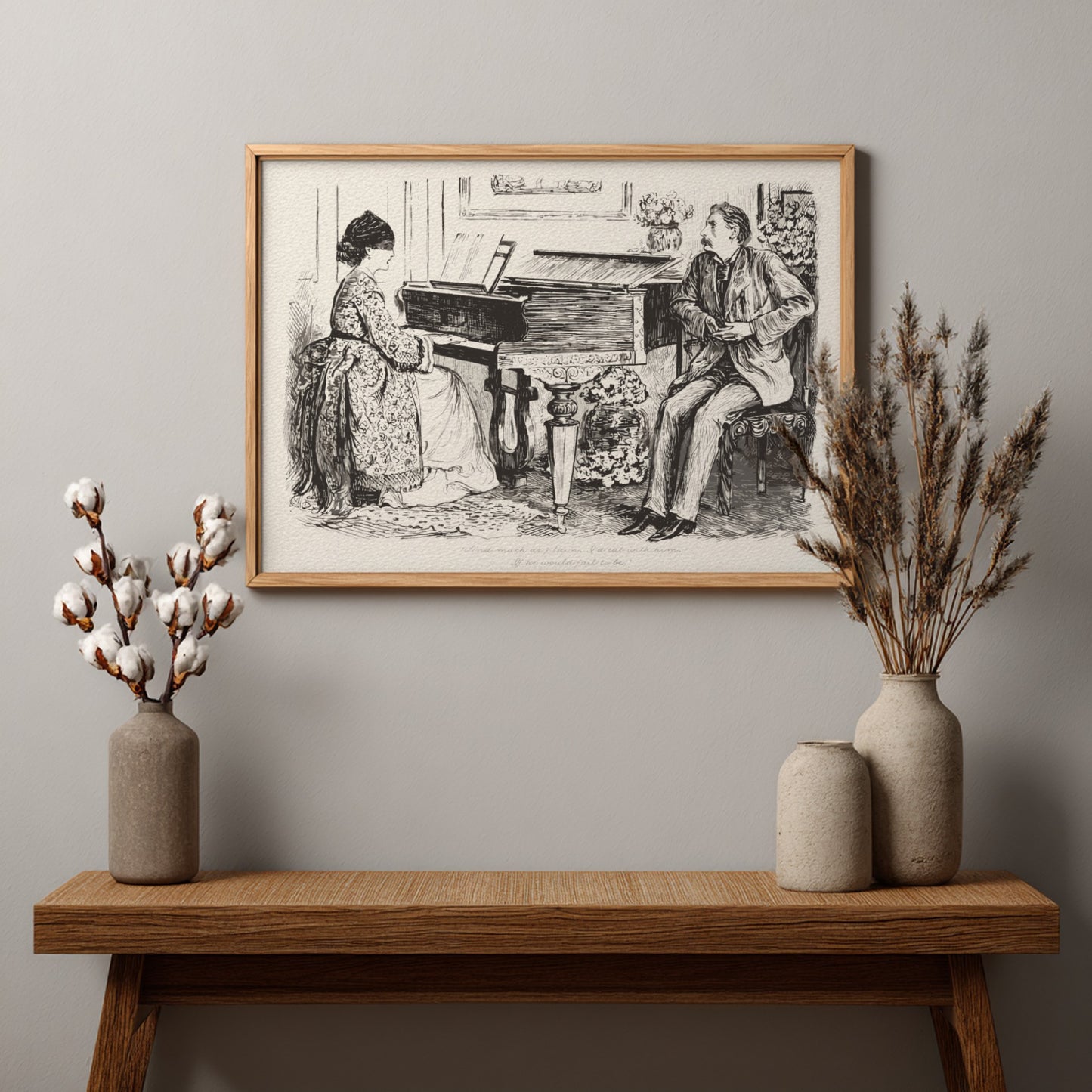 George du Maurier's "And Mist or Glim, I'd Sail with Him" vintage illustration of a woman at a piano and a