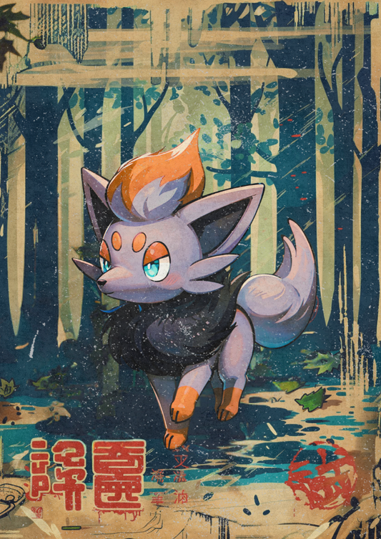 Zorua Pokemon Poster: Japanese Style Legendary Pokemon Inspired Anime Artwork, Pokemon TCG Zorua