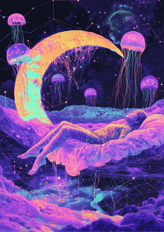 Cosmic Dreams Psychedelic Poster – Surreal Night Sky Artwork