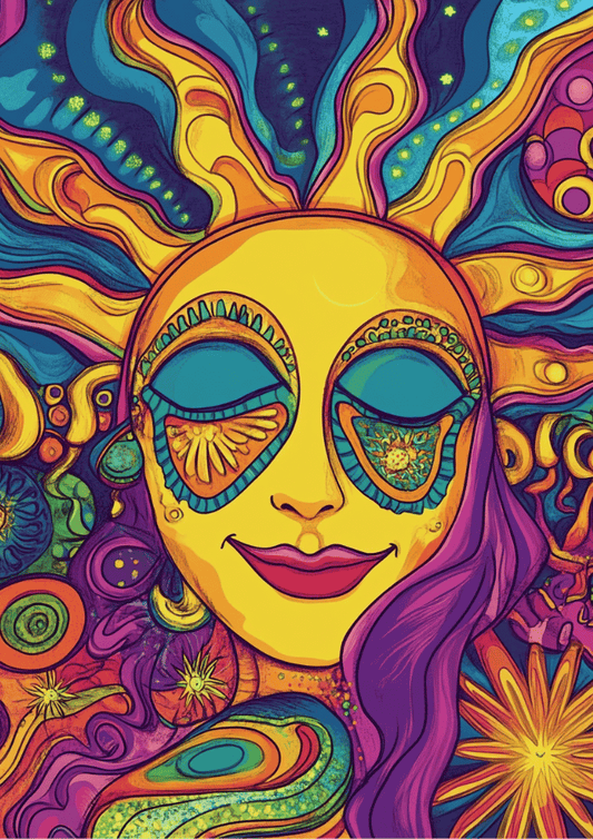 Psychedelic Sun Face Poster – Trippy Wall Art for Bohemian Home Decor