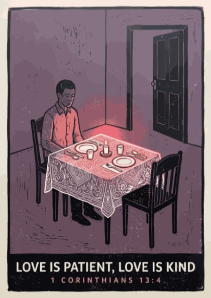 Poster featuring a man sitting at a candlelit table with red glowing accents.