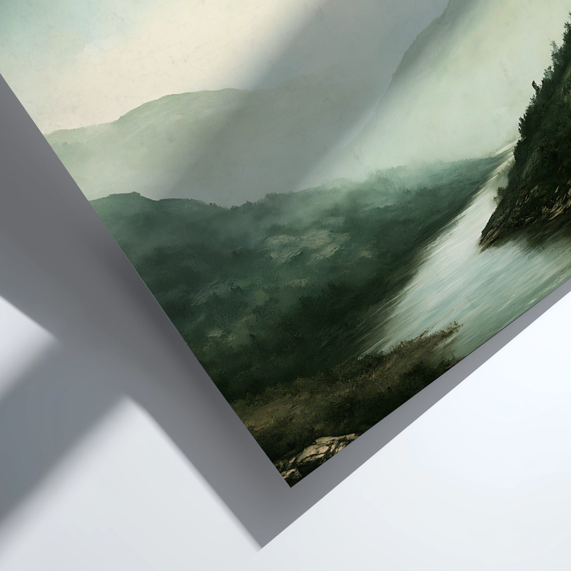 Poster featuring a misty mountain river landscape with the text 1 Peter 5:7 overlay
