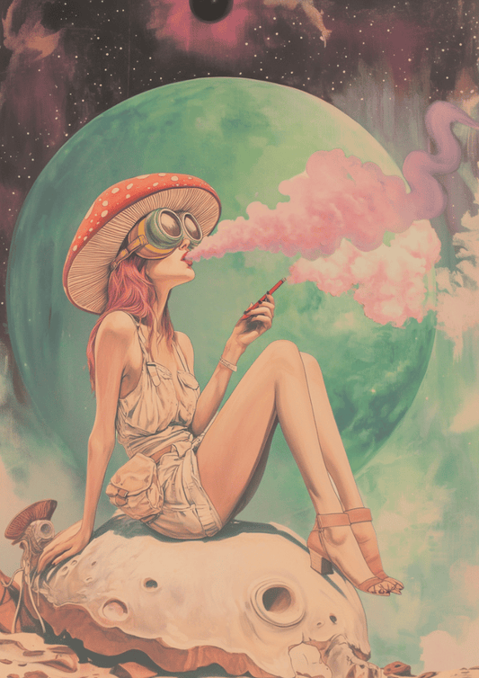 Lunar Reverie Psychedelic Poster – Dreamlike Woman in Celestial Glow