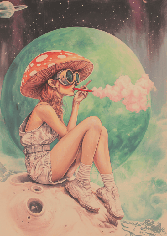 Celestial Daydream Psychedelic Poster – Relaxed Muse in Vibrant Colors