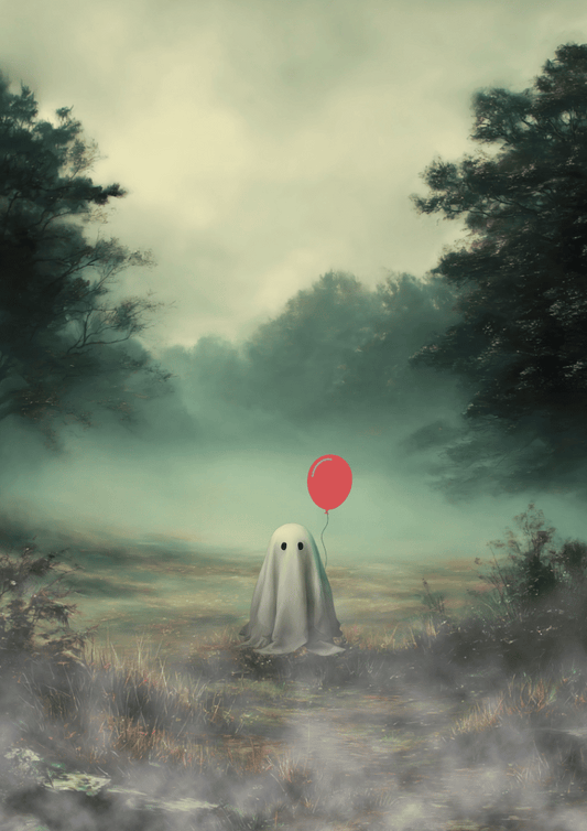 Whisper of the Red Balloon - Surreal Foggy Field Wall Art