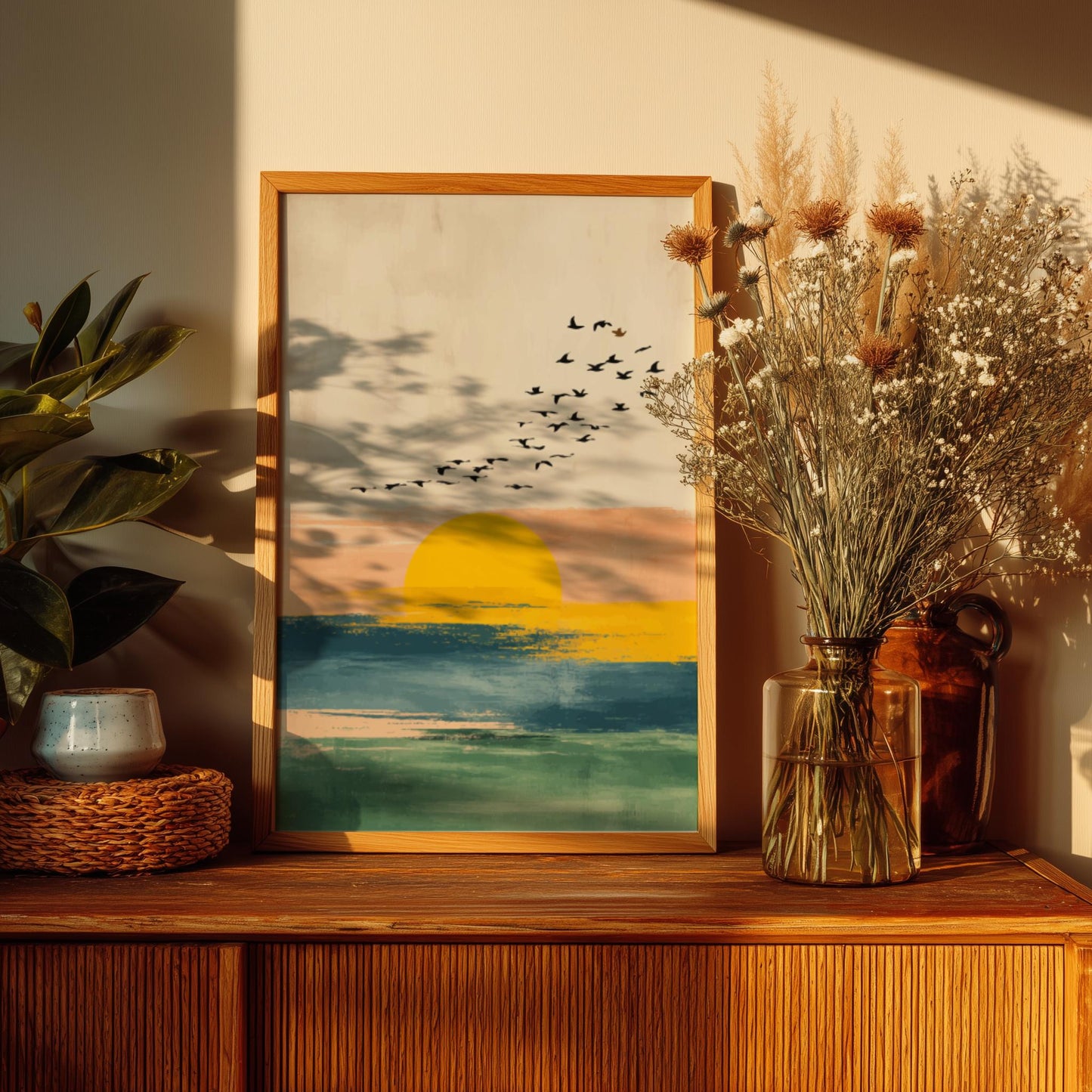 Sunset Flock Wall Art – Colorful Ocean Sunset Boho Artwork