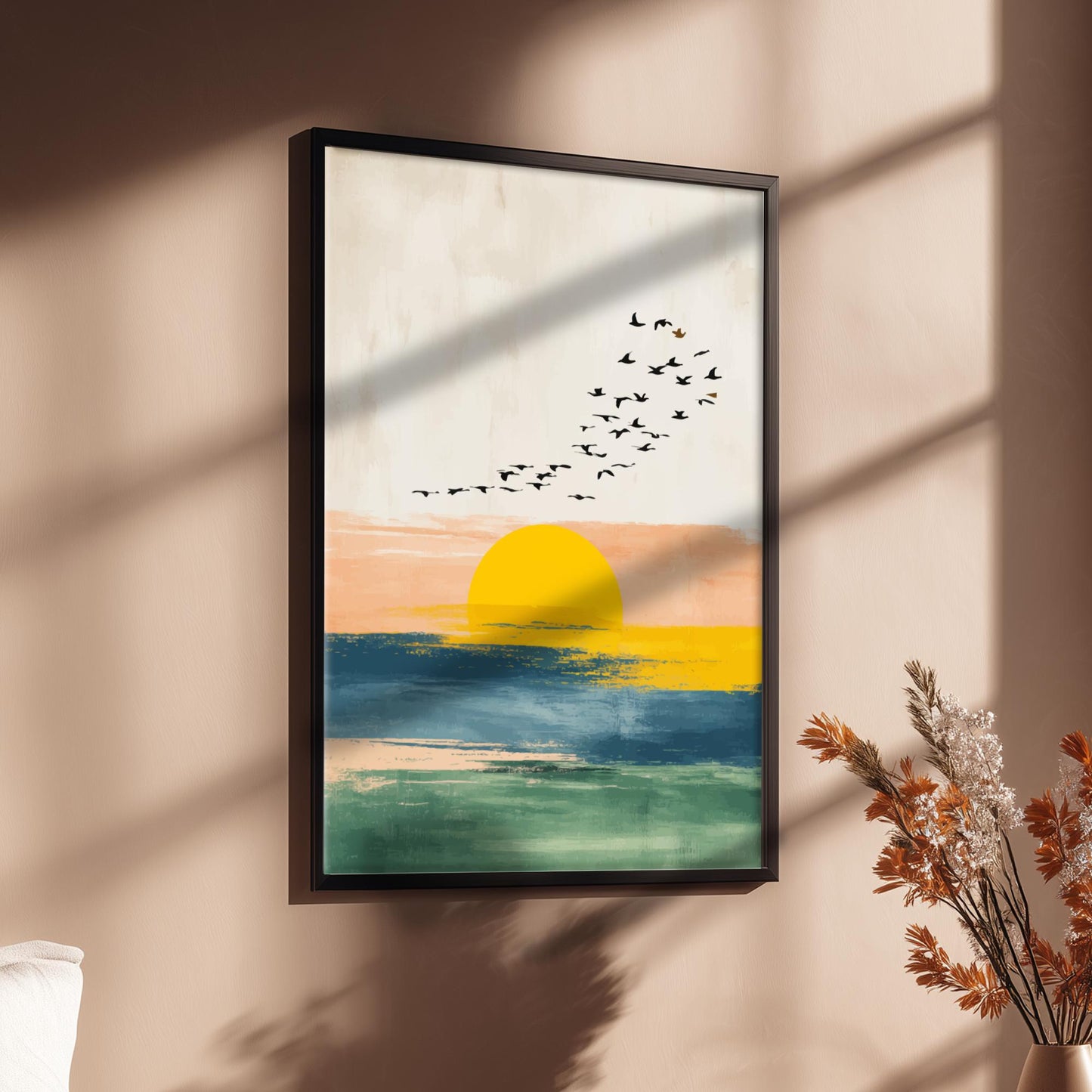 Sunset Flock Wall Art – Colorful Ocean Sunset Boho Artwork