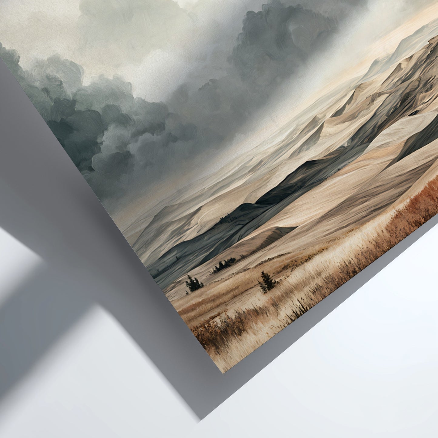 Poster featuring rolling hills and cloudy skies with 2 Corinthians 12:9 text overlay.