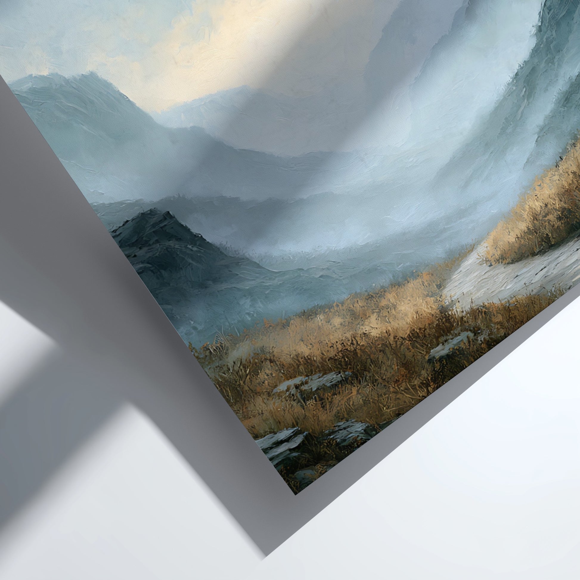 Poster featuring a winding path through misty mountain peaks with 2 Corinthians 5:7 text.