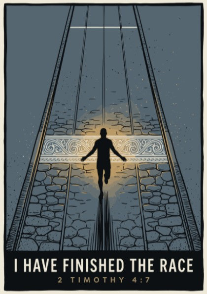 Poster of a runner silhouette crossing a finish line with inspirational text included.