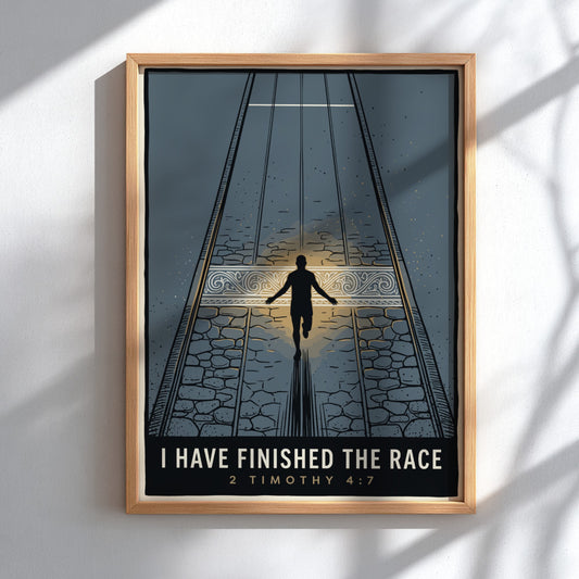 Poster of a runner silhouette crossing a finish line with inspirational text included.