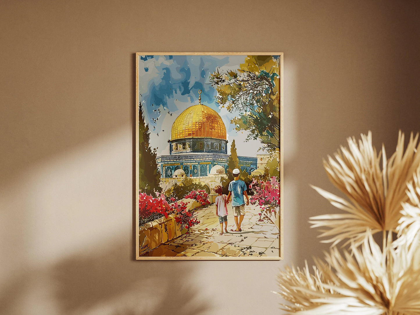 Dome of the Rock & Al-Aqsa Mosque Poster – Jerusalem Old City Islamic Wall Art