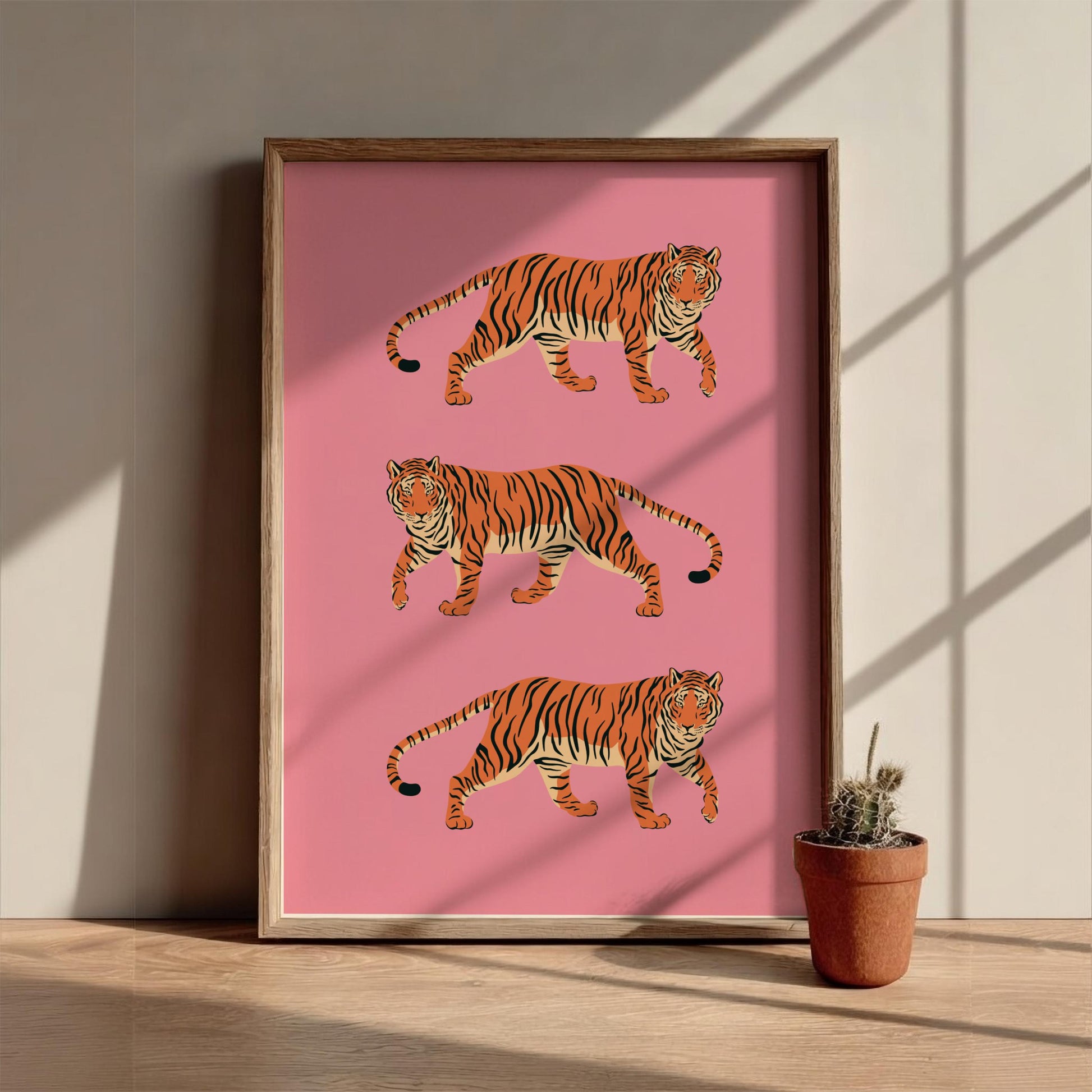 Trio Royale Modern Art - The 3 Tigers in Pink Wall Print